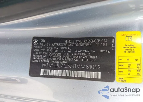 2011 BMW 128I из США, поврежденный, VIN WBAUL7C55BVM81052